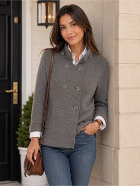 J.Crew Miranda Gray Wool Double-Breasted Peacoat Sweater Jacket Small